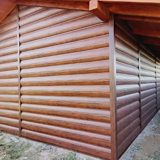 Металлосайдинг Бревно Рубленое 4Д Темный Дуб 3D 