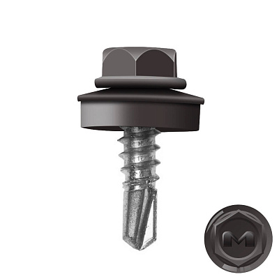 Саморез кровельный DAXMER по металлу RAL8019 Темный Шоколад 5,5*19мм