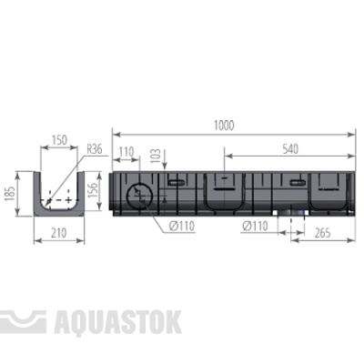 Лоток водоотводный пластиковый Norma DN150 H185 арт.11518